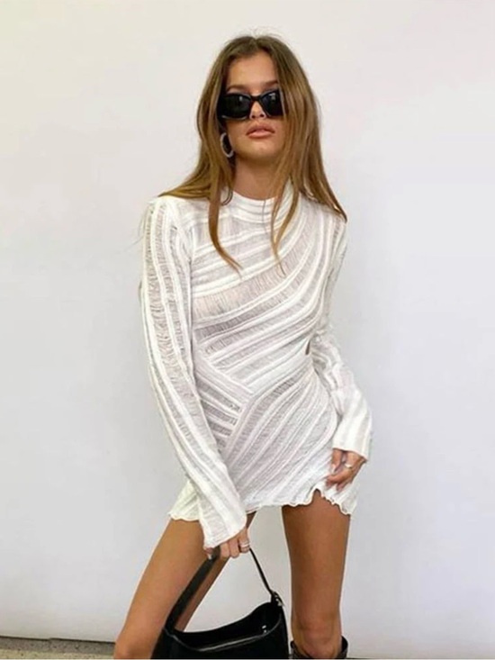 Peppermayo Dresses & Skirts - Peppermayo White Sheer Knit Mini Dress
